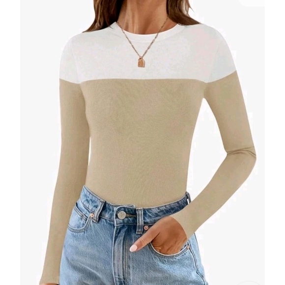 Zesica Colorblock Long Sleeve Knit Crewneck Sweater Top Women's Sz L Flattering - Picture 2 of 7
